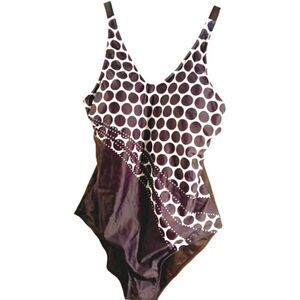 Black and White Polkadot One Piece Elastic Straps Swim Suit Sz L